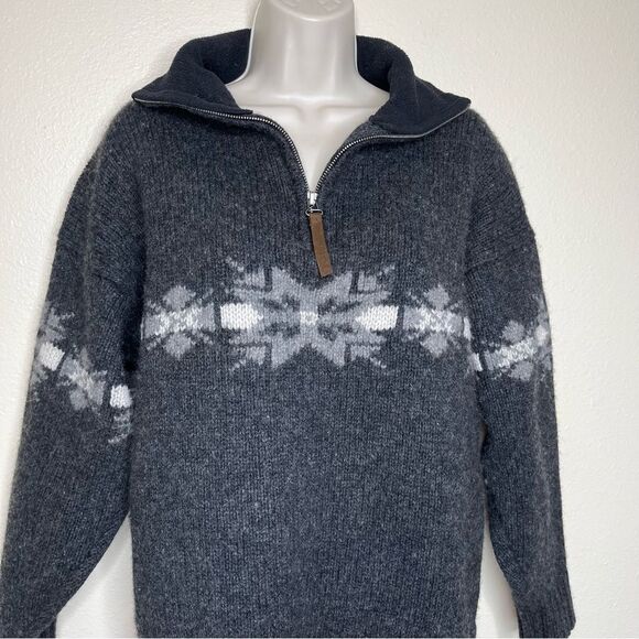 Vintage Patrol Shetland Wool Fair Isle Heather Gray 1/4 Zip Sweater Women Large - Picture 4 of 14